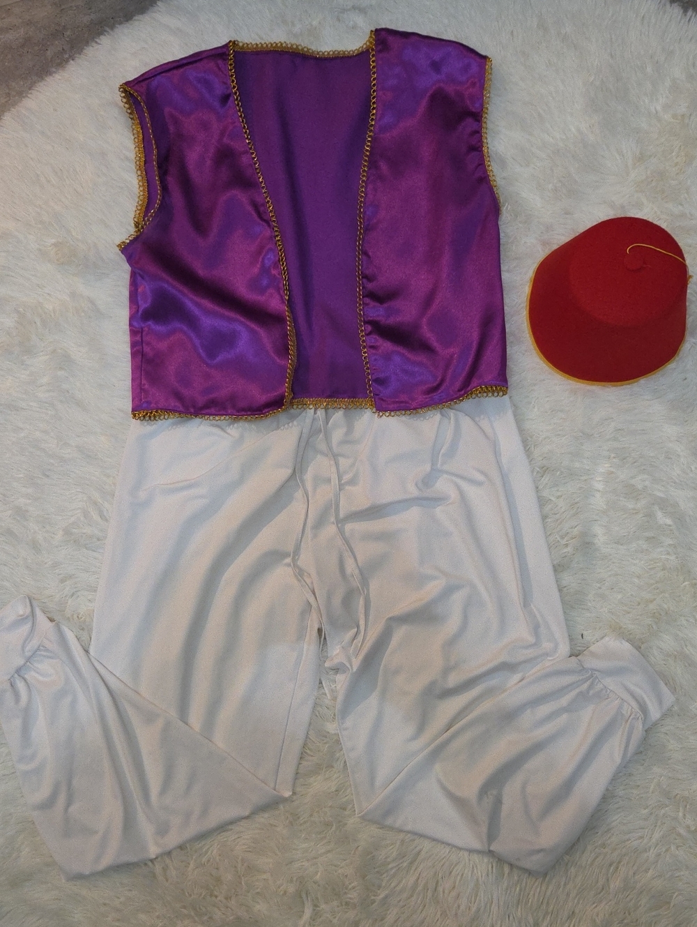Arabian Prince Costume Set Purple Satin Vest Harem Pants Fez Hat - Size Large